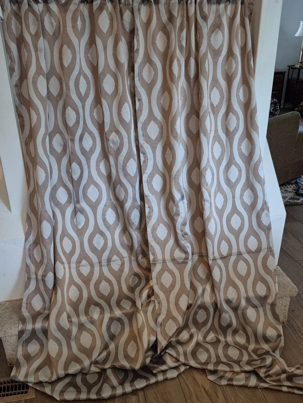 Two Mainstays Taupe and Cream Wave Print Curtain Panels 30x84 (60x84)